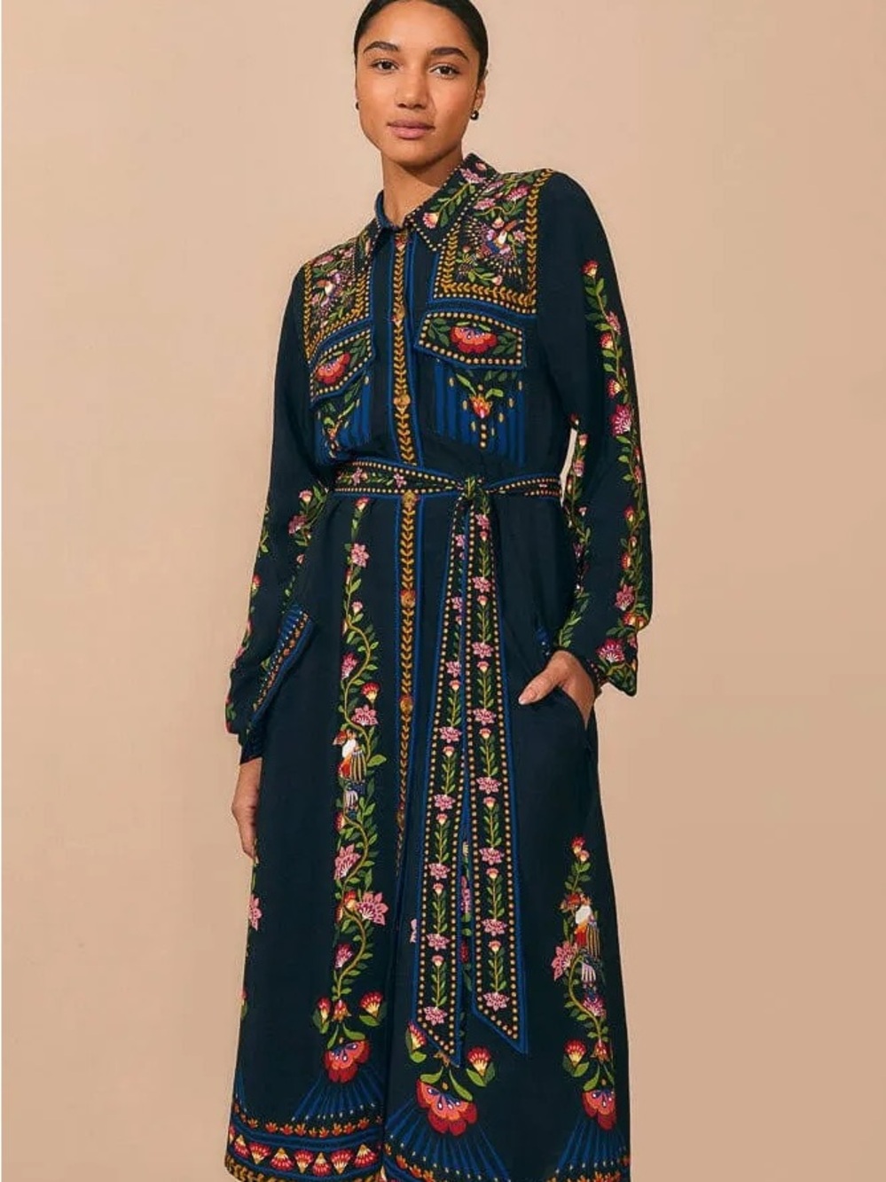 Farm Rio Black Toucan Garden Midi Dress- Size Medium - Picture 5 of 6
